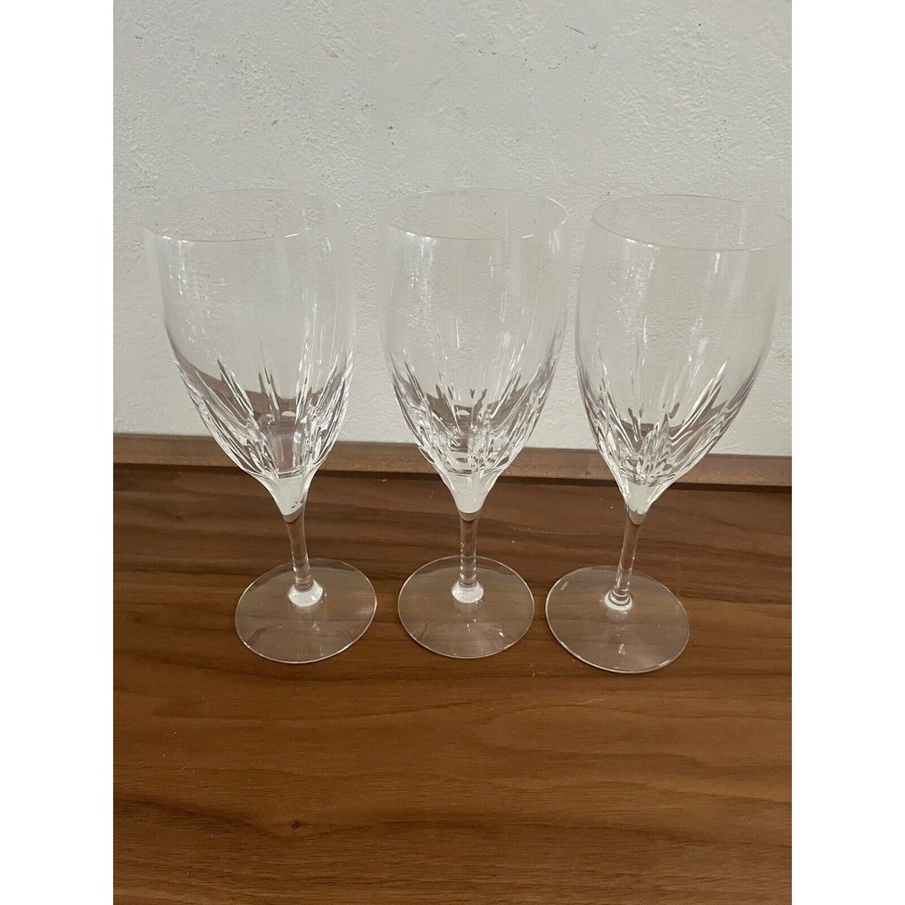 3 Lenox Cut Crystal Firelight Wine Water Glasses / Goblets / Stems - Retired